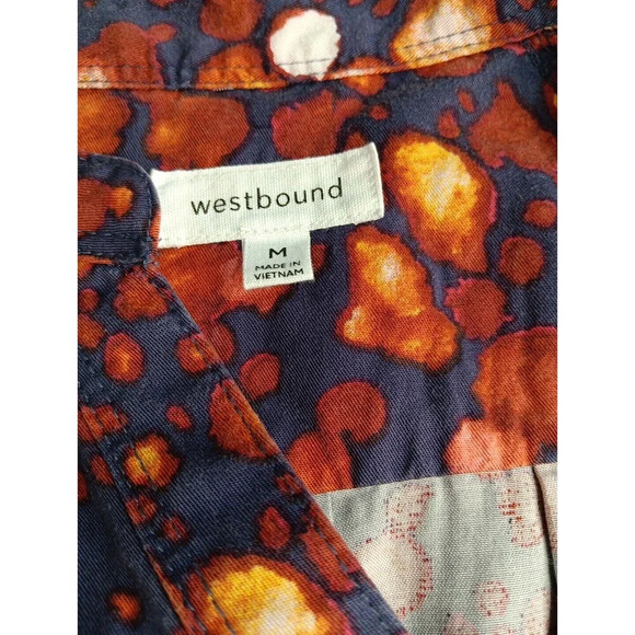 Westbound Boho Rugged Printed Raw Hem 3/4 Sleeve Button Up Rustic Tencel Medium - Picture 6 of 11